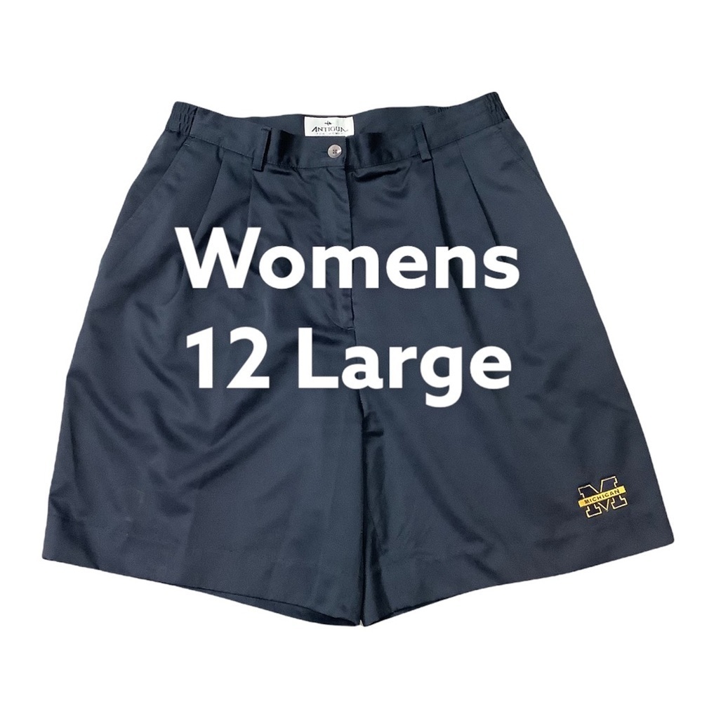 Women's Antigua Michigan Wolverines 12 L Large Shorts Khakis Chino Pleated Blue - Picture 2 of 7